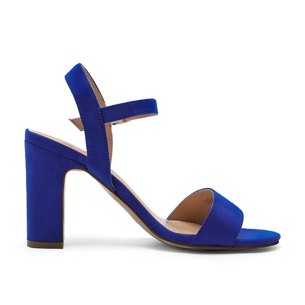 Open Toe Ankle Strap Chunky Heel Sandals - ROYAL BLUE SUEDE - 1